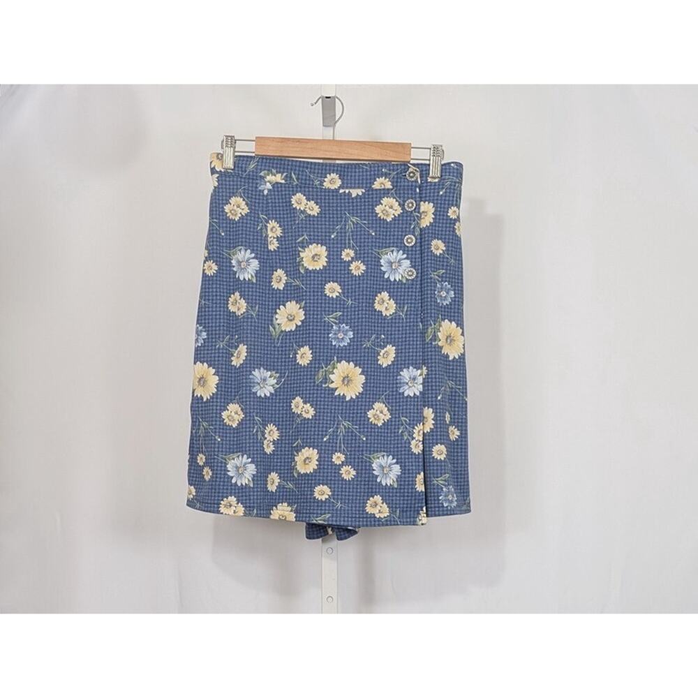 Vintage 90s Skort Blue Plaid Floral Print Women's Size L Byer Wear CA